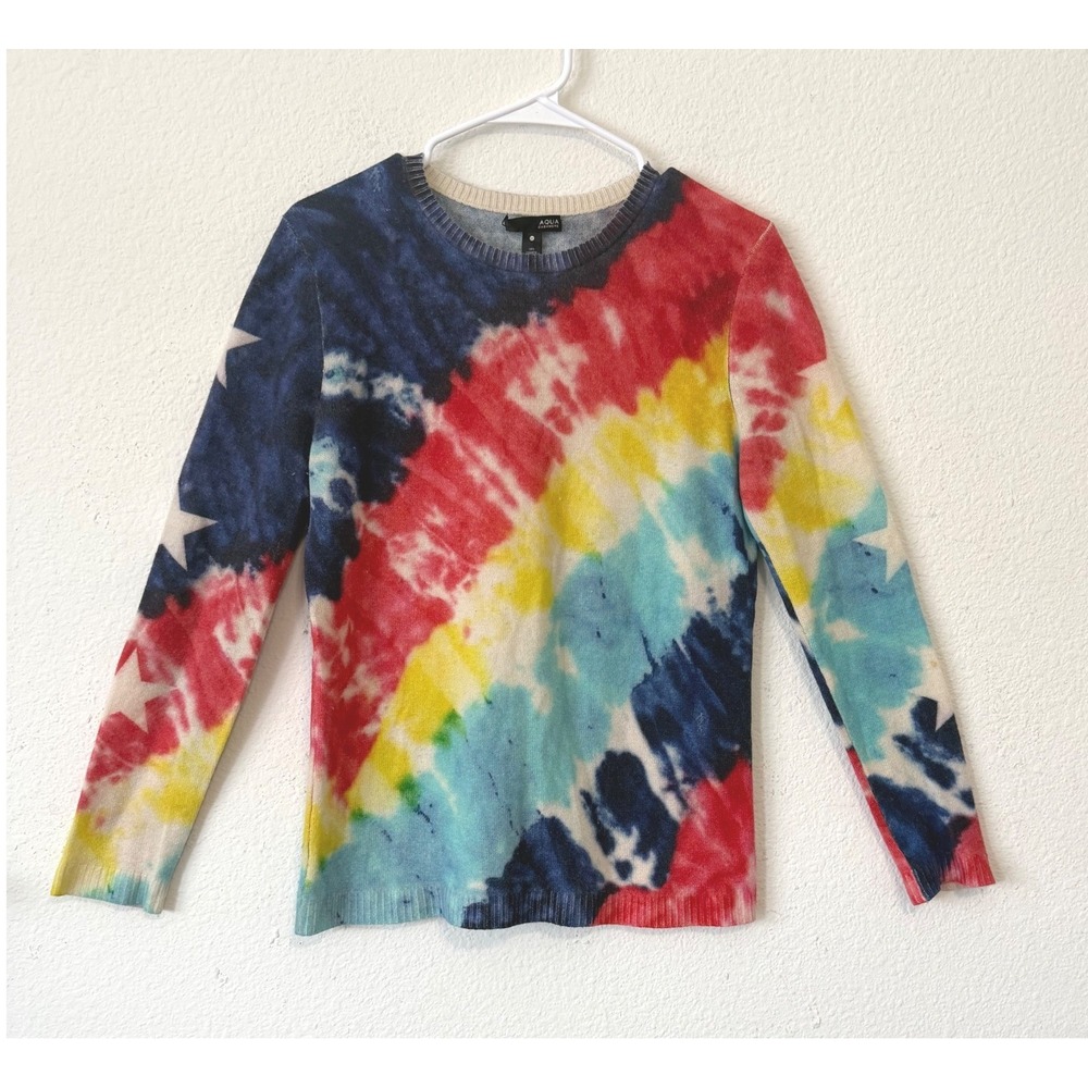 AQUA Cashmere Sweater M Rainbow Tie Dye As Seen On Black-ish TV Show Crewneck